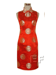 Red sleeveless silk cheongsam Dress SCT214