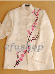 Chinese men's traditional jacket with pink plum blossom embroidery 