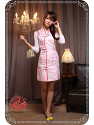 Pink phoenix tail brocade sleeveless qipao SMS83