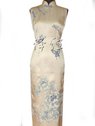 Peony and butterfly painted silk cheongsam dress SQH03