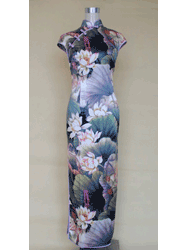 Green lotus silk cheongsam dress csc63