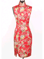 Red peony and phoenix cheongsam dress 