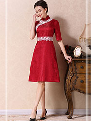 Garnet red A-skirt qipao dress