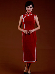 Jagged red Buttercup silk cheongsam