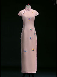 Pink traditional qipao dress with butterflies embroidery