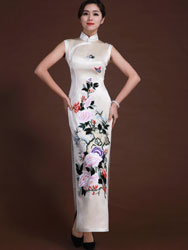  Beige silk  with embroidery cheongsam