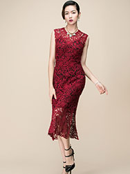 Wine red lace dress