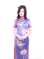 Purple cheongsam with peony flowers embroidery