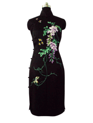 Black silk with embroidery cheongsam SQE151