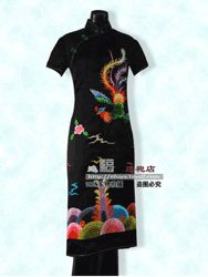 Black silk brocade with phoenix ebroider qipao SQE194