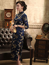 Dark blue plum cheongsam dress 