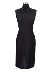 Black silk brocade sleeveless cheongsam dress SCT215