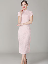 Thin pink lace qipao dress