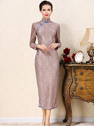 Grey-purple lace cheongsam dress