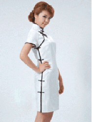 White satin short sleeves cheongsam dress